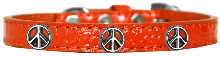 Peace Sign Widget Croc Dog Collar Orange Size 14